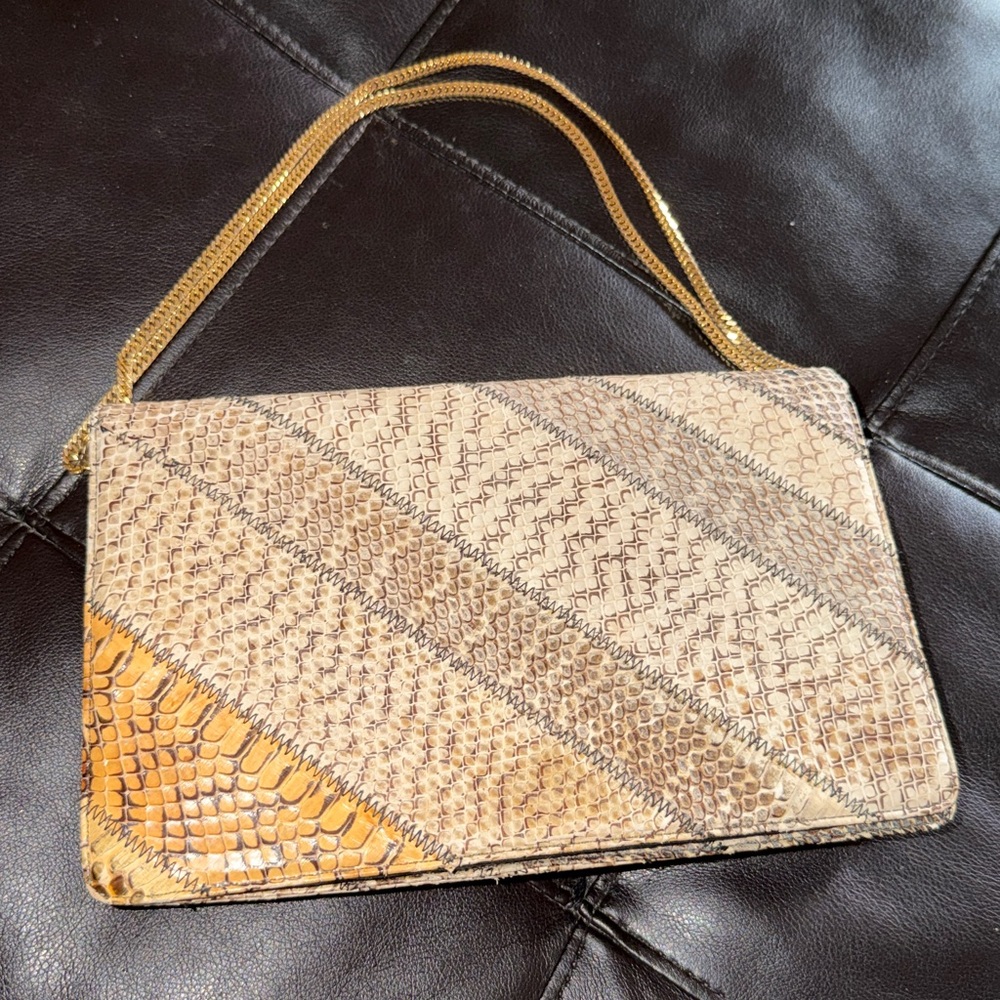 Elegant Tan and Brown Clutch